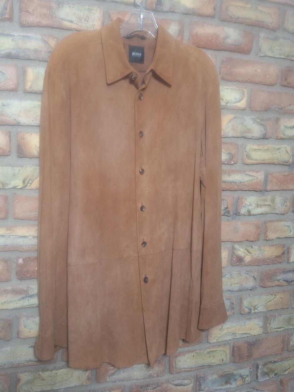 Hugo Boss Lombok Goatskin Suede Leather Shirt Jacket Tobacco 40R Made In Turkey